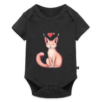 Chat rose avec un cœur – Aimant et joueur - Body à manches courtes Premium Bébé - noir - Devant