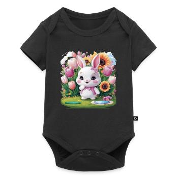 Kawaii bunny with tulips and sunflowers - Baby Premium short-sleeve bodysuit - black - Front