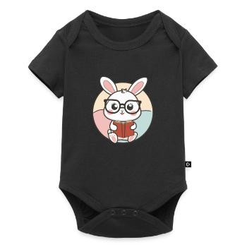 Lapin kawaii câlin avec lunettes et livre - Body à manches courtes Premium Bébé - noir - Devant