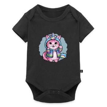 Niedliche Einhorn Katze mit brillanten Farben - Baby Premium Kurzarmbody - Schwarz - Vorne