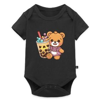 Cute teddy bear with bubble tea - Baby Premium short-sleeve bodysuit - black - Front