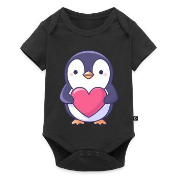 Penguin Holding a Red Heart - Adorable cartoon - Baby Premium short-sleeve bodysuit - black - Front