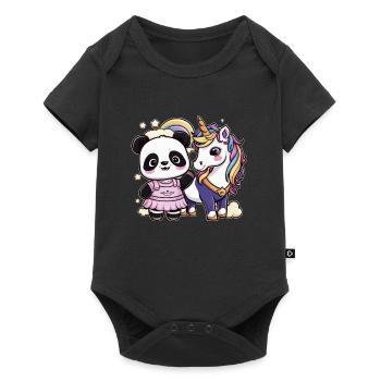 Cute Kawaii Panda with Unicorn - Baby Premium short-sleeve bodysuit - black - Front