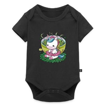 Une jolie licorne kawaii aime le thé vert - Body à manches courtes Premium Bébé - noir - Devant