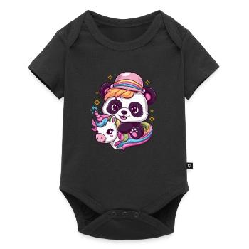Cute Kawaii Panda with Unicorn - Baby Premium short-sleeve bodysuit - black - Front