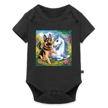 Cute German Shepherd with Unicorn - Baby Premium short-sleeve bodysuit - black - Front