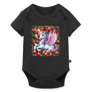 Mignon Licorne Pégase avec des fraises - Body à manches courtes Premium Bébé - noir - Devant