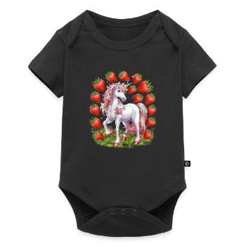Licorne mignonne avec des fraises pleines de magie - Body à manches courtes Premium Bébé - noir - Devant