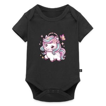 Licorne Kawaii mignonne avec papillon - Body à manches courtes Premium Bébé - noir - Devant