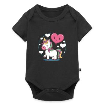 Licorne mignonne avec des ballons en forme de cœur - Body à manches courtes Premium Bébé - noir - Devant
