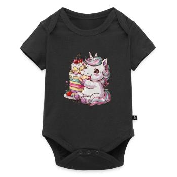 Kawaii Einhonr with cake - Baby Premium short-sleeve bodysuit - black - Front