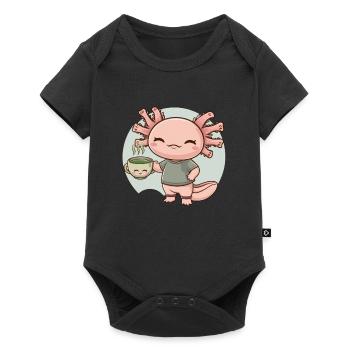 Kawaii Axolotl liebt grünen Tee - Baby Premium Kurzarmbody - Schwarz - Vorne