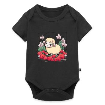 Cute Kawaii Sheep with Strawberries & Orchids - Baby Premium short-sleeve bodysuit - black - Front