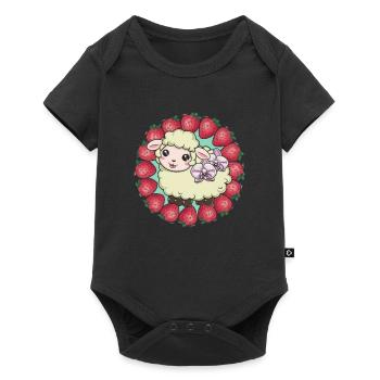 Cute Kawaii Sheep with Strawberries & Orchids - Baby Premium short-sleeve bodysuit - black - Front