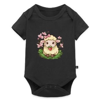 Cute Kawaii Sheep with Strawberries & Orchids - Baby Premium short-sleeve bodysuit - black - Front