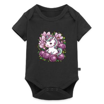 Licorne Kawaii avec des prunes et des fleurs - Body à manches courtes Premium Bébé - noir - Devant
