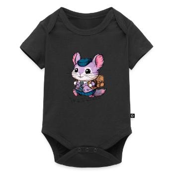 Dessin animé Kawaii Chinchilla avec uniforme scolaire - Body à manches courtes Premium Bébé - noir - Devant