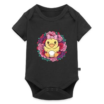 Kawaii duck with colorful roses - Baby Premium short-sleeve bodysuit - black - Front