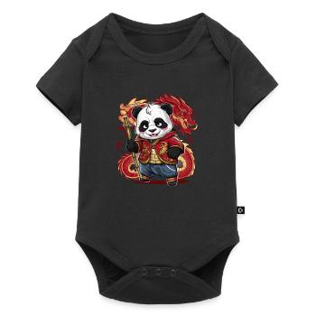 Kawaii panda with cool outfit and dragon - Baby Premium short-sleeve bodysuit - black - Front