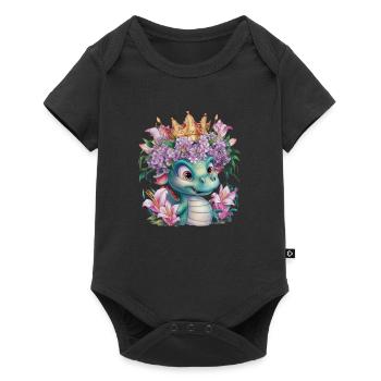 Dragon with crown and colorful flowers - Baby Premium short-sleeve bodysuit - black - Front