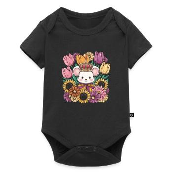 Mouse with crown and magnificent flowers - Baby Premium short-sleeve bodysuit - black - Front