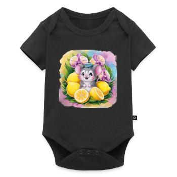 Cartoon kawaii mouse with lemons and orchids. - Baby Premium short-sleeve bodysuit - black - Front