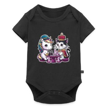 Kawaii unicorn playing chess with chess pieces - Baby Premium short-sleeve bodysuit - black - Front