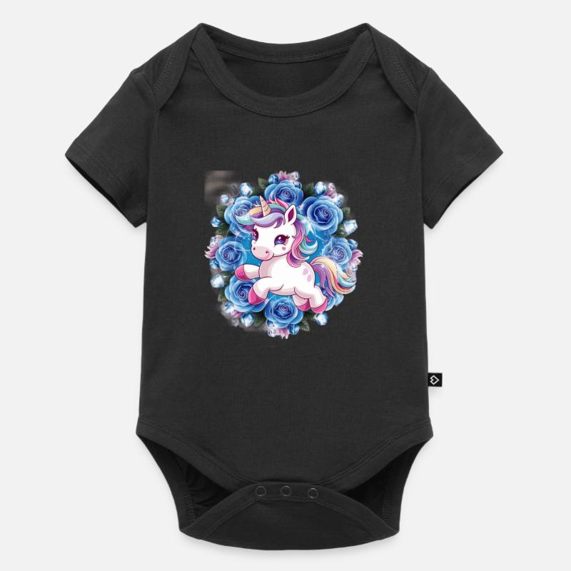 Licorne Kawaii avec des roses - Body à manches courtes Premium Bébé - noir