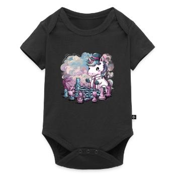 Licorne kawaii jouant aux échecs avec des pièces d’échecs - Body à manches courtes Premium Bébé - noir - Devant