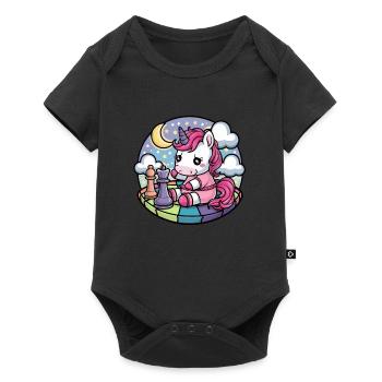 Kawaii unicorn playing chess with chess pieces - Baby Premium short-sleeve bodysuit - black - Front