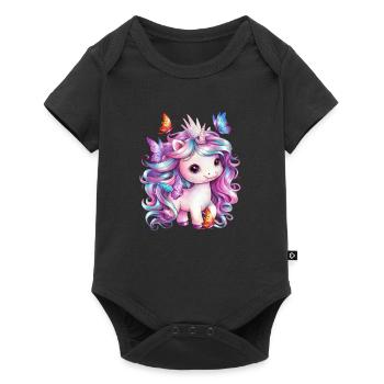 Licorne Kawaii avec des papillons - Body à manches courtes Premium Bébé - noir - Devant