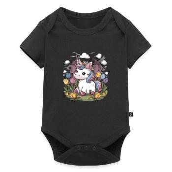 Kawaii unicorn with tulips and windmills - Baby Premium short-sleeve bodysuit - black - Front
