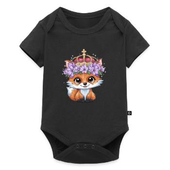 Renard kawaii avec couronne et fleurs violettes - Body à manches courtes Premium Bébé - noir - Devant