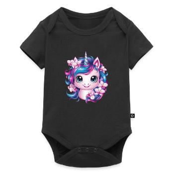 Cute Unicorn with Orchids - Baby Premium short-sleeve bodysuit - black - Front