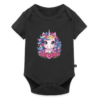 Licorne Kawaii avec des roses - Body à manches courtes Premium Bébé - noir - Devant