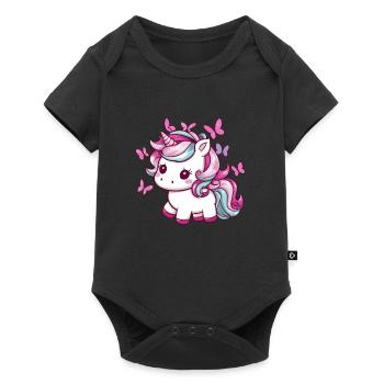Licorne Kawaii avec des papillons - Body à manches courtes Premium Bébé - noir - Devant