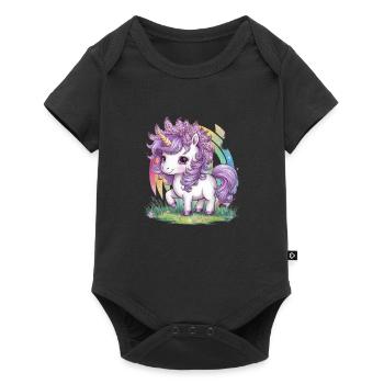 Unicorn with lilac in her hair loves flowers - Baby Premium short-sleeve bodysuit - black - Front