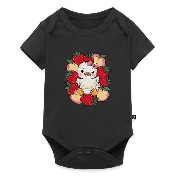 Dessin animé Kawaii Caneton aux pêches, fraises - Body à manches courtes Premium Bébé - noir - Devant