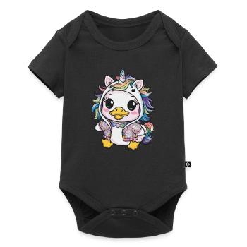 Dessin animé Kawaii Caneton avec tenue de licorne - Body à manches courtes Premium Bébé - noir - Devant