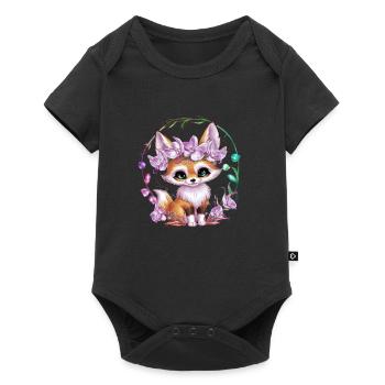 Fennek Wüstenfuchs mit Krone und Orchideen - Baby Premium Kurzarmbody - Schwarz - Vorne