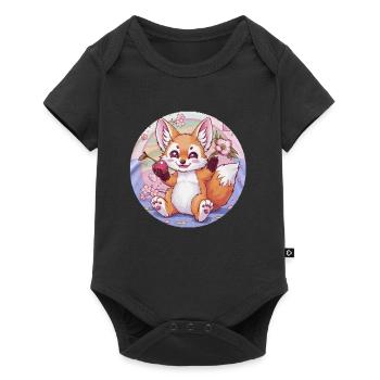 Renard kawaii avec des cerises et des fleurs de cerisier Sakura - Body à manches courtes Premium Bébé - noir - Devant