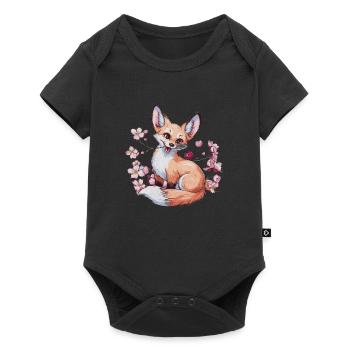 Renard kawaii avec des cerises et des fleurs de cerisier Sakura - Body à manches courtes Premium Bébé - noir - Devant