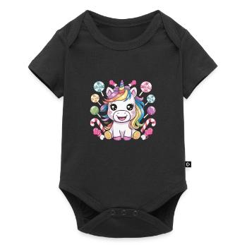 Licorne Kawaii avec des bonbons - Body à manches courtes Premium Bébé - noir - Devant