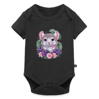 Kawaii chinchilla with red grapes and roses - Baby Premium short-sleeve bodysuit - black - Front