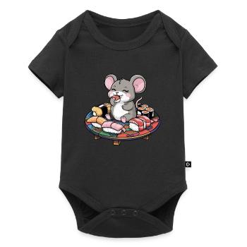 Kawaii Mouse Loves Japanese Sushi - Baby Premium short-sleeve bodysuit - black - Front