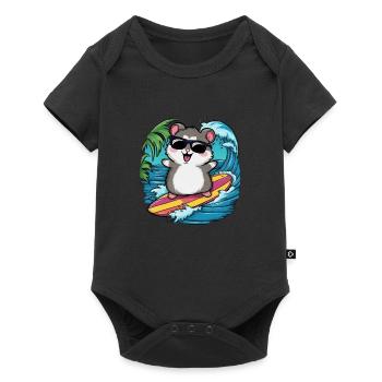 Hamster in cartoon style with surfboard and beach - Baby Premium short-sleeve bodysuit - black - Front