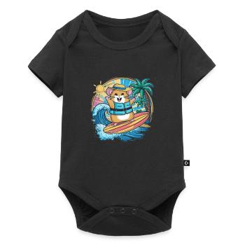 Hamster in cartoon style with surfboard and beach - Baby Premium short-sleeve bodysuit - black - Front