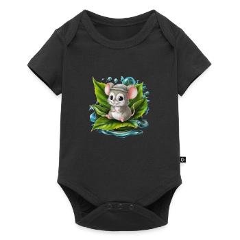Cartoon Kawaii Mouse Drinking Green Tea - Baby Premium short-sleeve bodysuit - black - Front