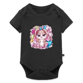 Dessin animé lapin kawaii avec des orchidées - Body à manches courtes Premium Bébé - noir - Devant