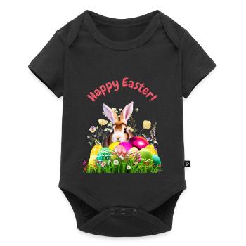 Cute Easter bunny with colorful eggs - Baby Premium short-sleeve bodysuit - black - Front